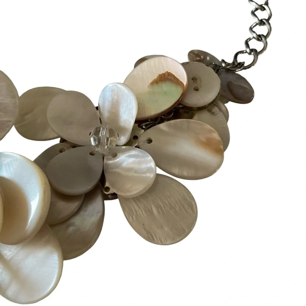 Floral necklace capiz shell flower with silver chain adjustable 18”
